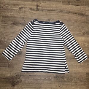Ralph Lauren Women’s Navy and White Striped 3/4 Length Sleeve Tee